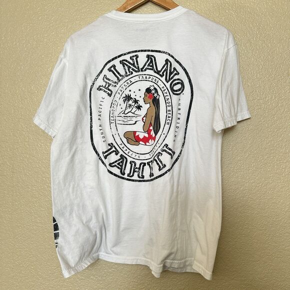 Hinano Tahiti Shirt Large White Beer Surf Hawaii Dream Island 100% Cotton - Picture 5 of 5
